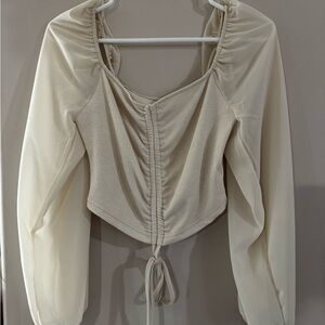 SHEIN Cream Ruched Blouse